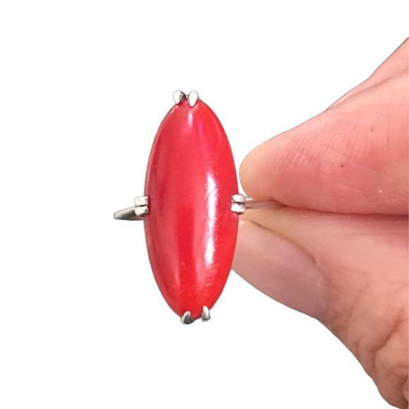 Japanese antique faux red coral silver ring - Picture 3 of 14